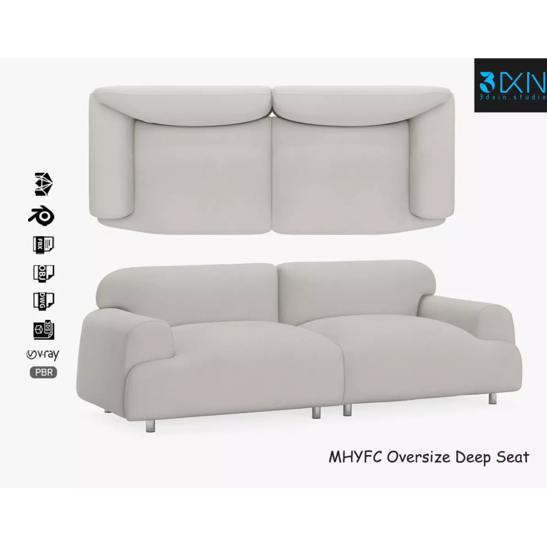 Oversize Deep Seat Sofa 3D Model – High Poly PBR Couch, FBX, OBJ - View 2