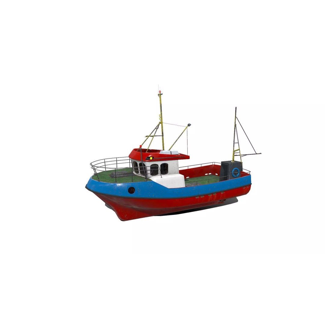 Fishing Boat 3D Model – Low Poly PBR Game Asset, FBX, OBJ - View 2