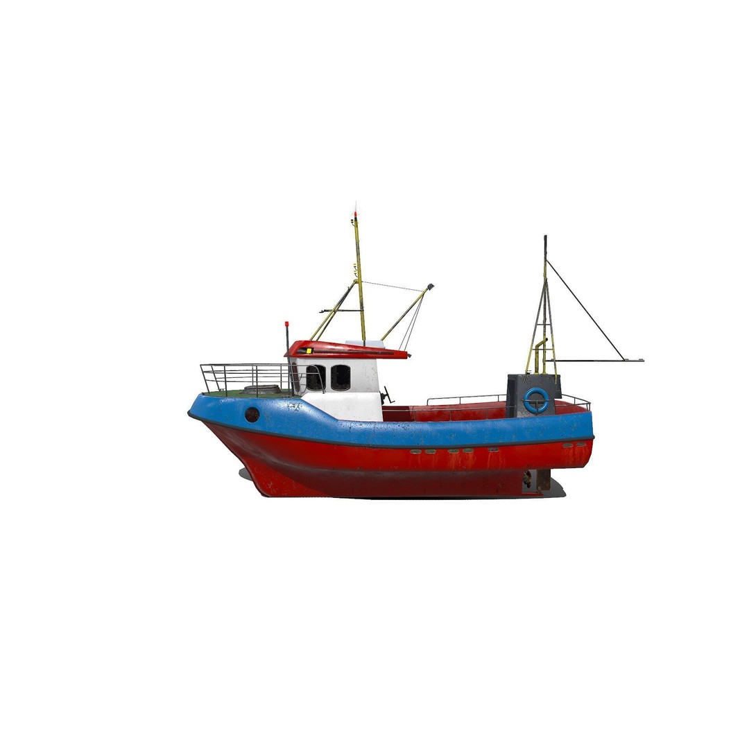Fishing Boat 3D Model – Low Poly PBR Game Asset, FBX, OBJ - View 3