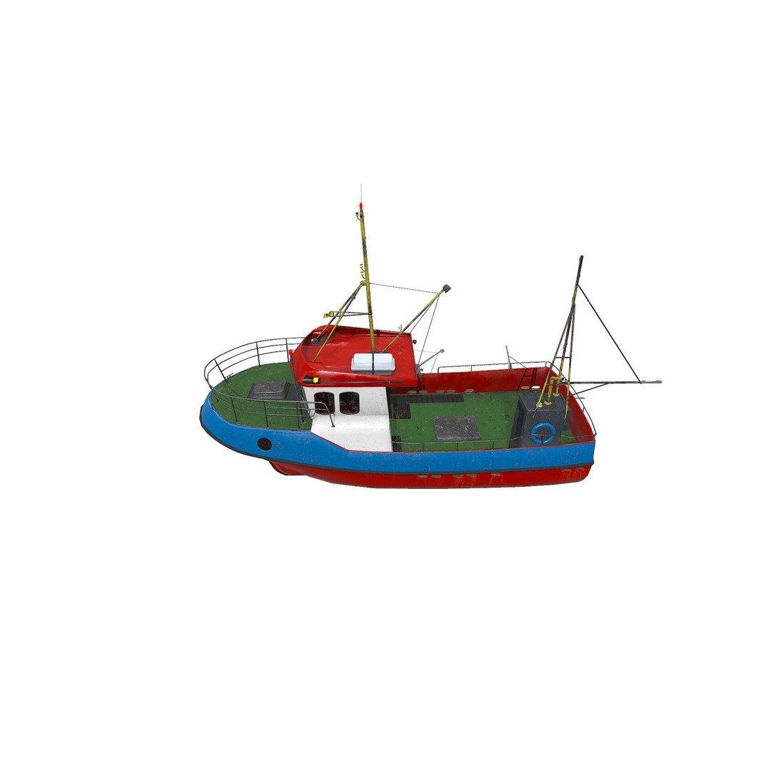 Fishing Boat 3D Model – Low Poly PBR Game Asset, FBX, OBJ - View 4