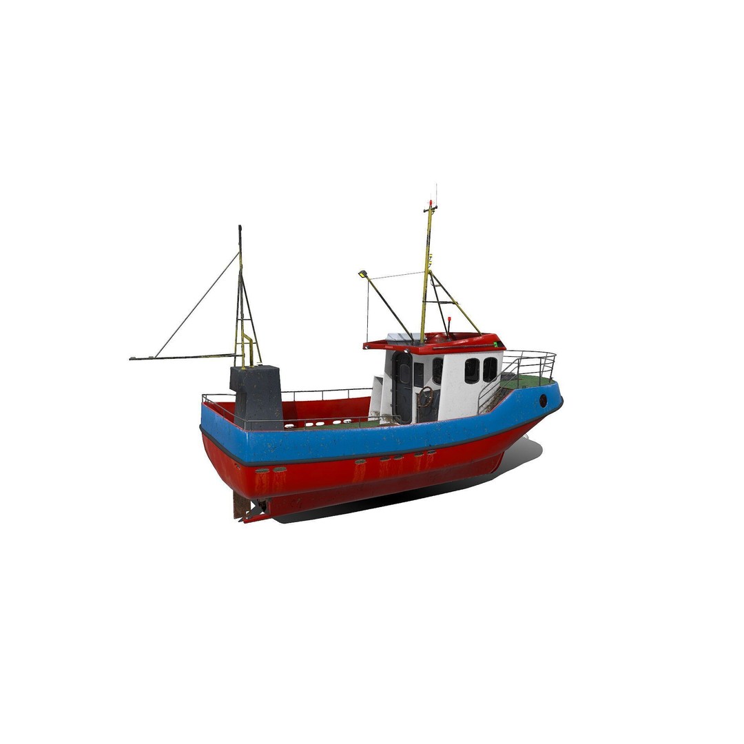 Fishing Boat 3D Model – Low Poly PBR Game Asset, FBX, OBJ - View 9