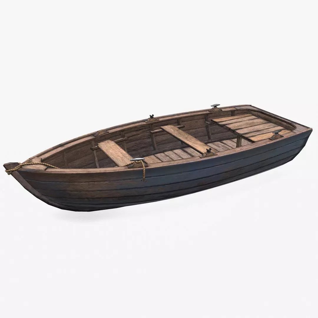 Old Wooden Boat 3D Model – Low Poly PBR Game Asset, FBX, OBJ - View 2
