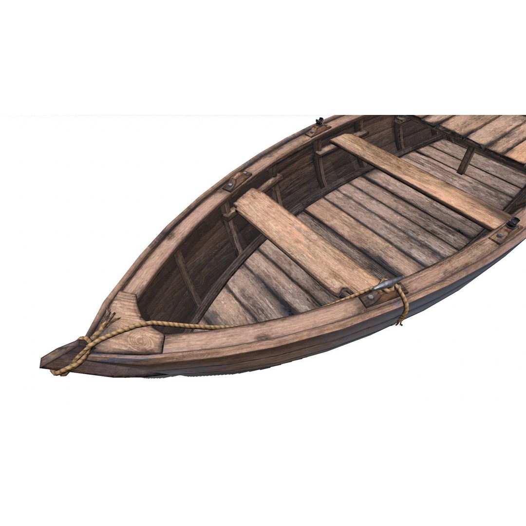 Old Wooden Boat 3D Model – Low Poly PBR Game Asset, FBX, OBJ - View 30