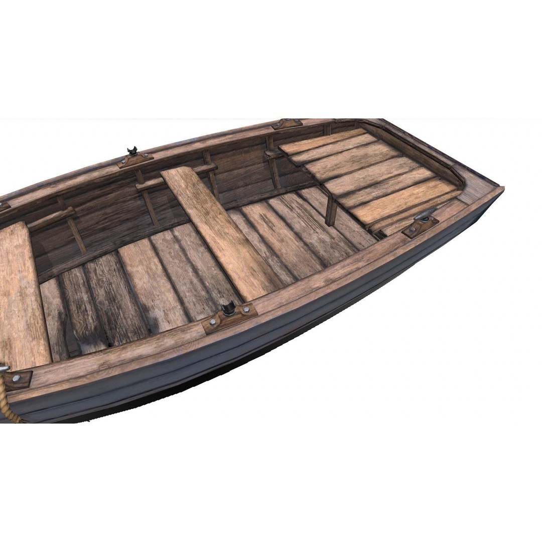 Old Wooden Boat 3D Model – Low Poly PBR Game Asset, FBX, OBJ - View 32