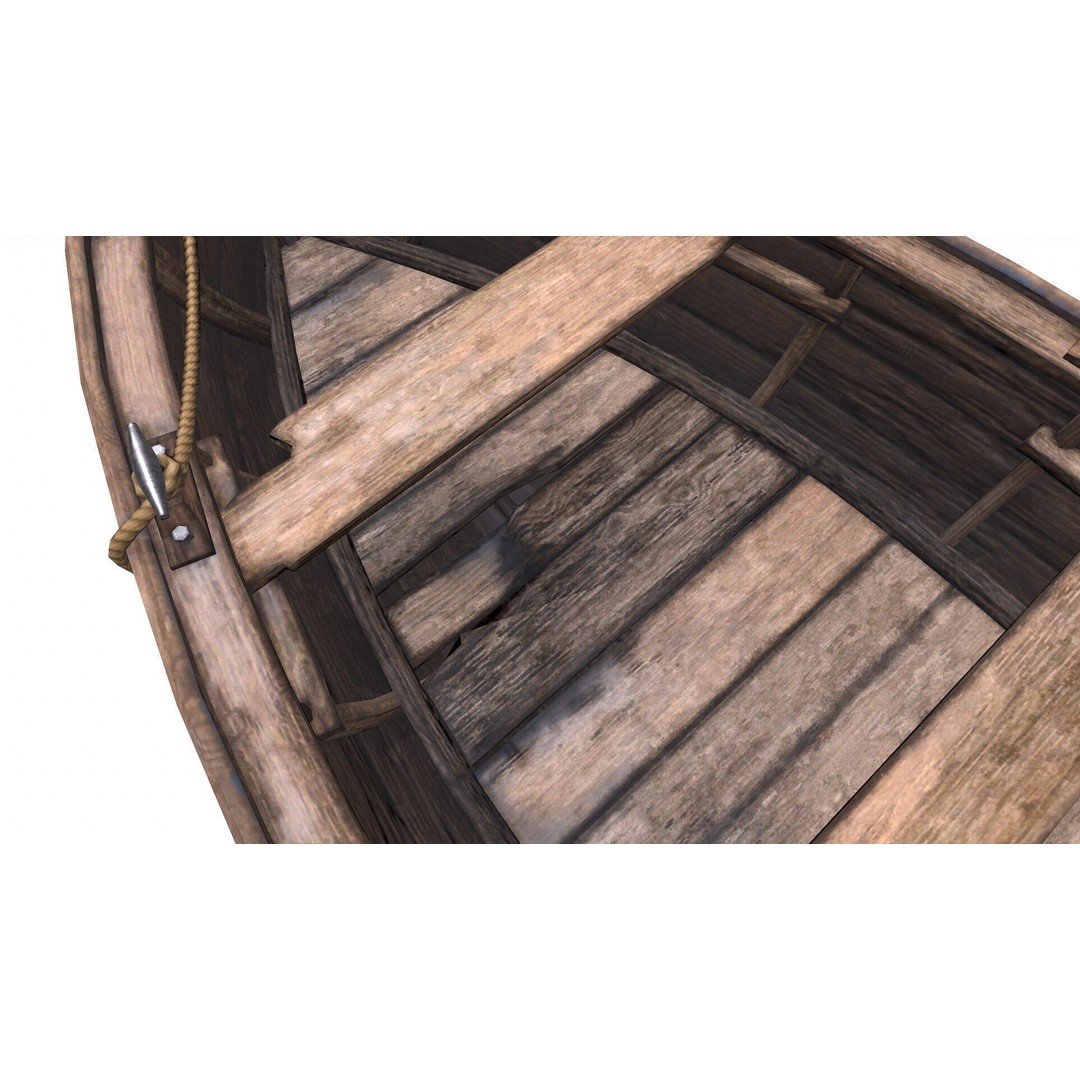 Old Wooden Boat 3D Model – Low Poly PBR Game Asset, FBX, OBJ - View 34