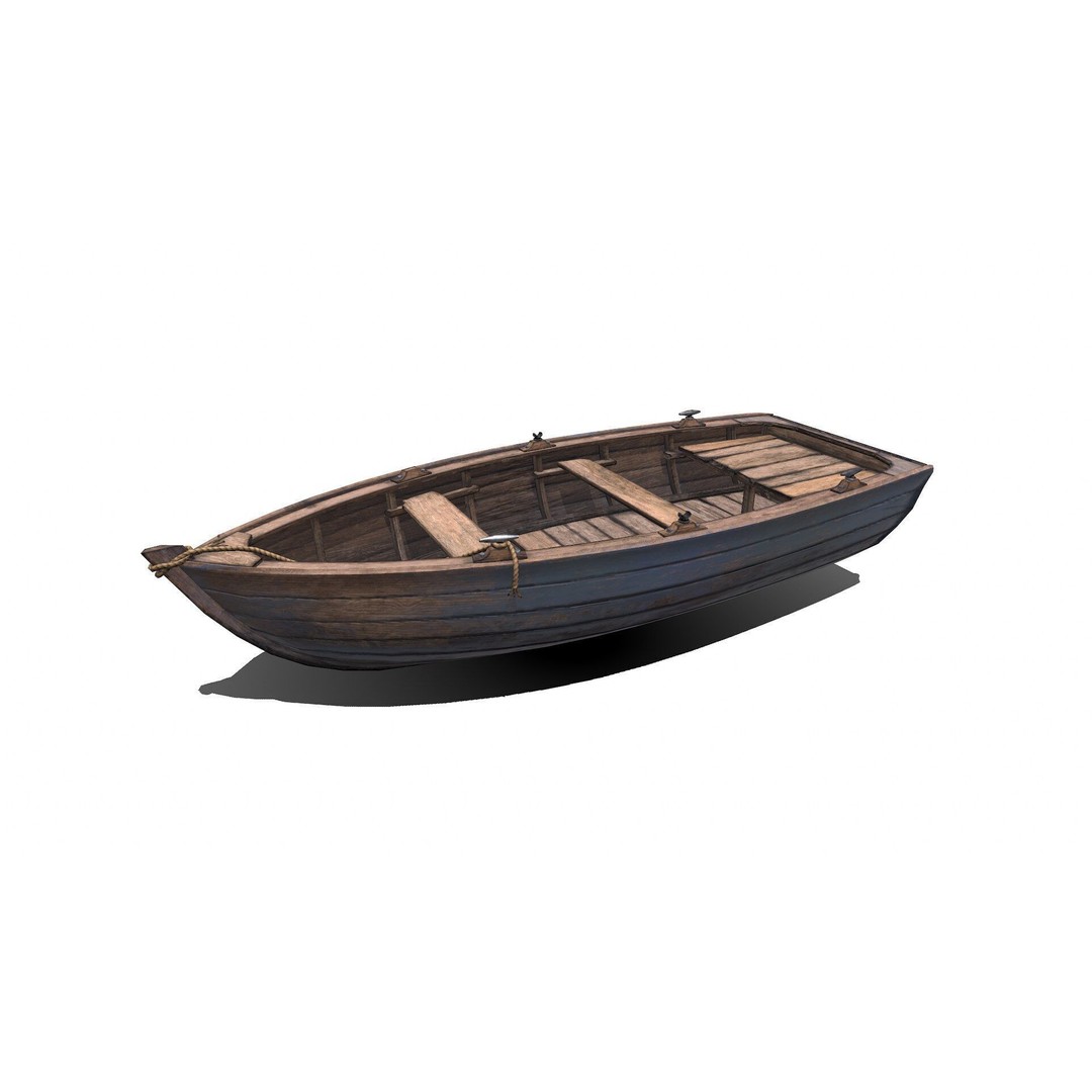 Old Wooden Boat 3D Model – Low Poly PBR Game Asset, FBX, OBJ - View 4