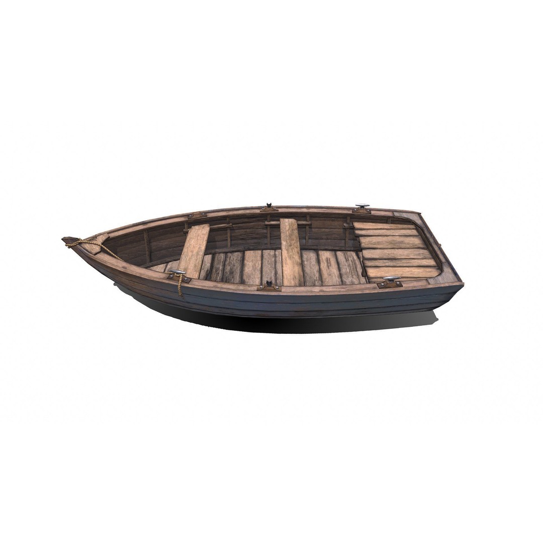 Old Wooden Boat 3D Model – Low Poly PBR Game Asset, FBX, OBJ - View 9