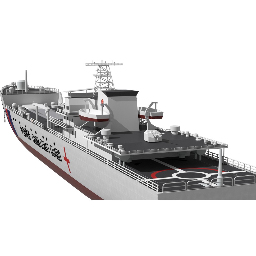 China Coast Guard Jingyi 01 Hospital Ship 3D Model – High Poly Game Asset, FBX, OBJ - View 13