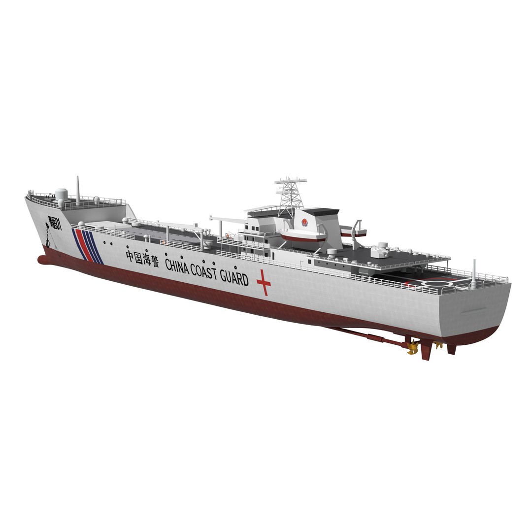 China Coast Guard Jingyi 01 Hospital Ship 3D Model – High Poly Game Asset, FBX, OBJ - View 14