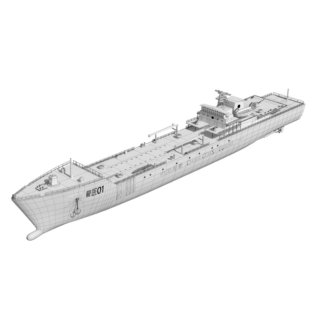 China Coast Guard Jingyi 01 Hospital Ship 3D Model – High Poly Game Asset, FBX, OBJ - View 22