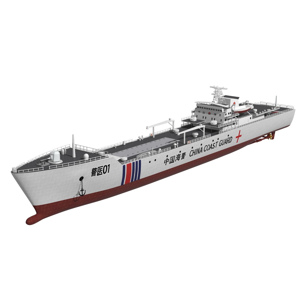 China Coast Guard Jingyi 01 Hospital Ship 3D Model – High Poly Game Asset, FBX, OBJ - View 3