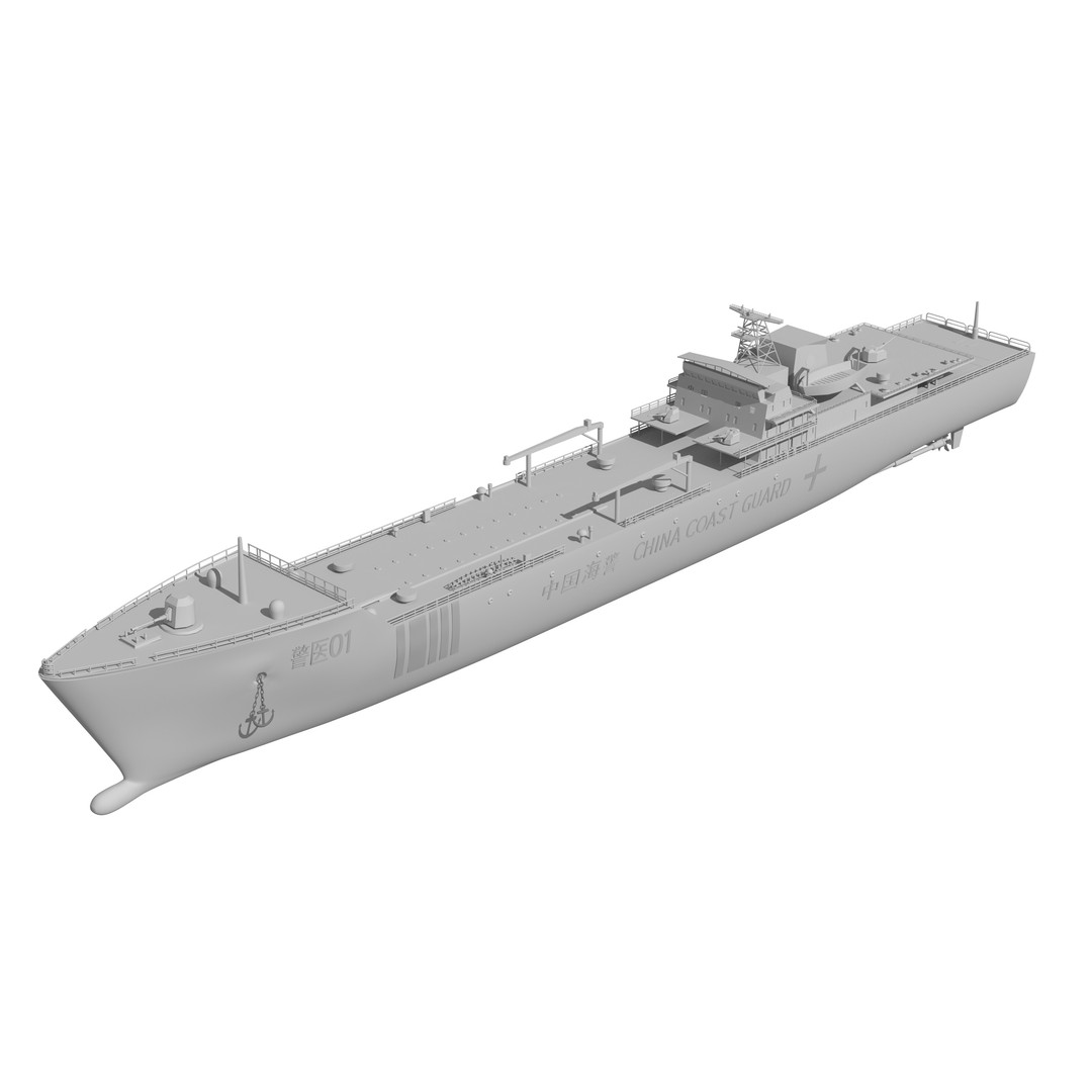 China Coast Guard Jingyi 01 Hospital Ship 3D Model – High Poly Game Asset, FBX, OBJ - View 31