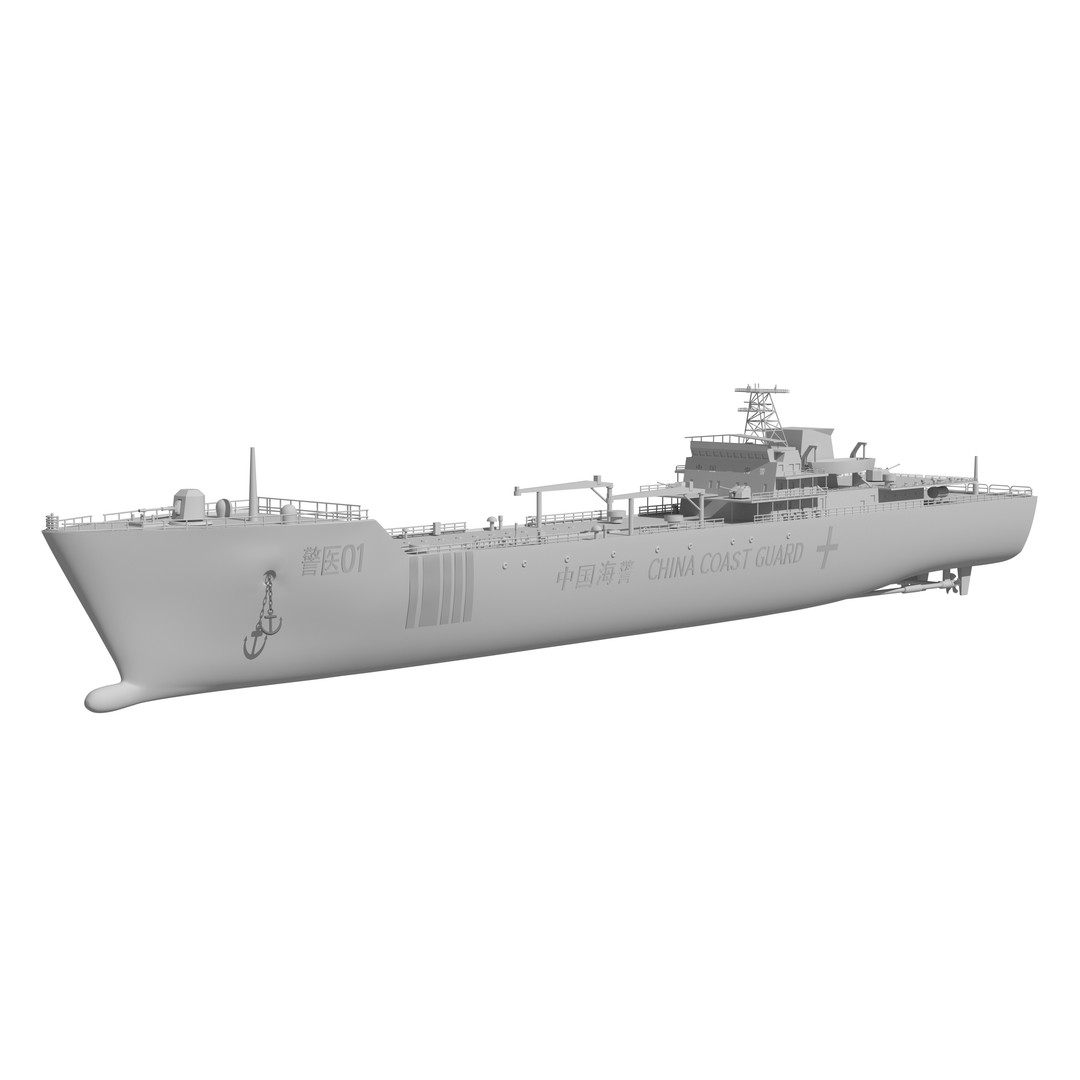 China Coast Guard Jingyi 01 Hospital Ship 3D Model – High Poly Game Asset, FBX, OBJ - View 33