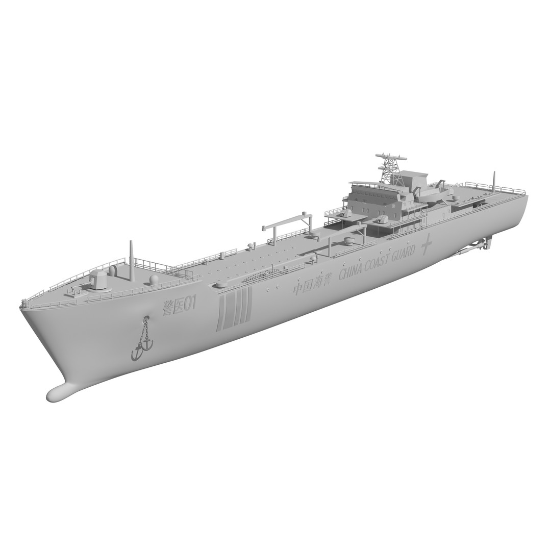 China Coast Guard Jingyi 01 Hospital Ship 3D Model – High Poly Game Asset, FBX, OBJ - View 35