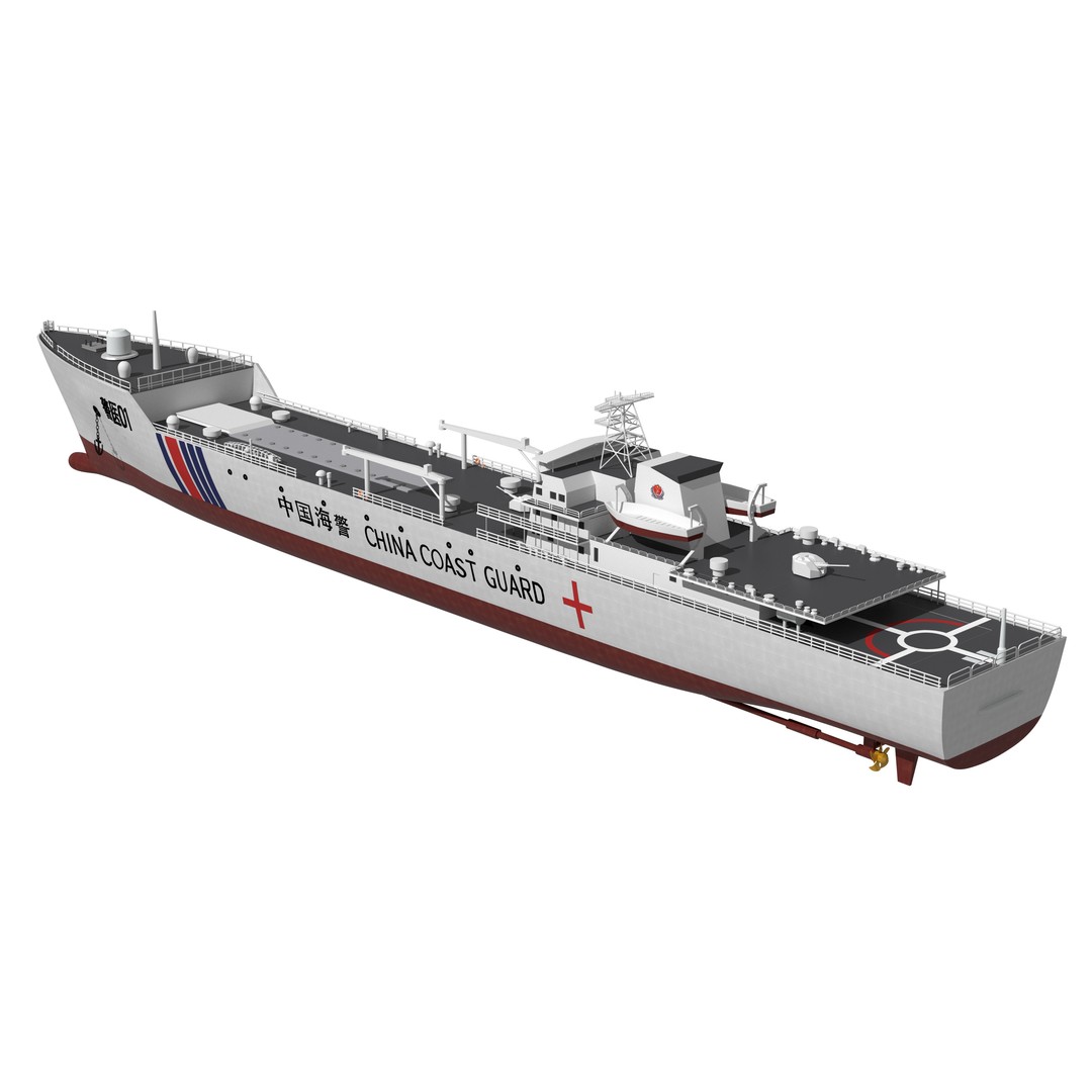 China Coast Guard Jingyi 01 Hospital Ship 3D Model – High Poly Game Asset, FBX, OBJ - View 6