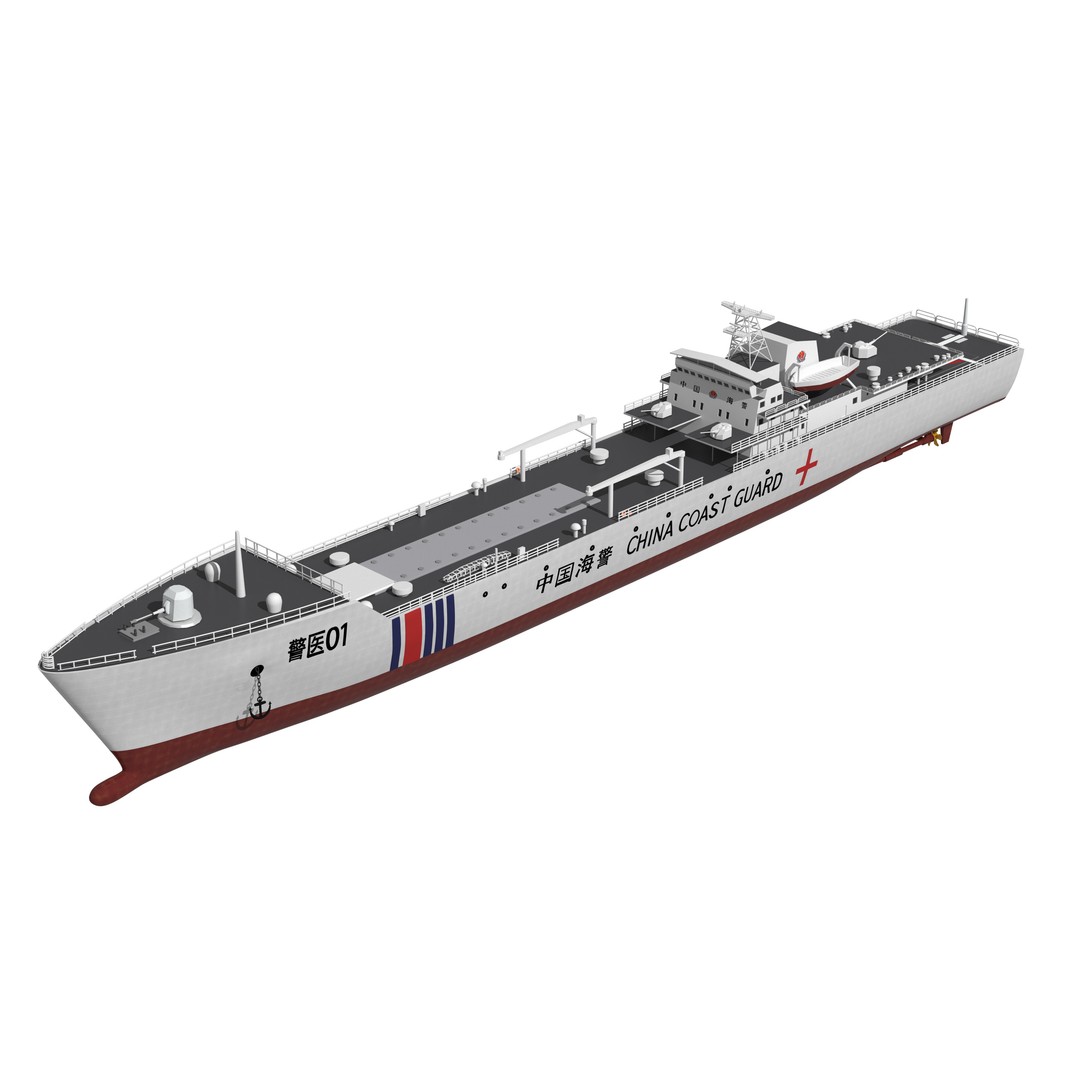 China Coast Guard Jingyi 01 Hospital Ship 3D Model – High Poly Game Asset, FBX, OBJ - View 9