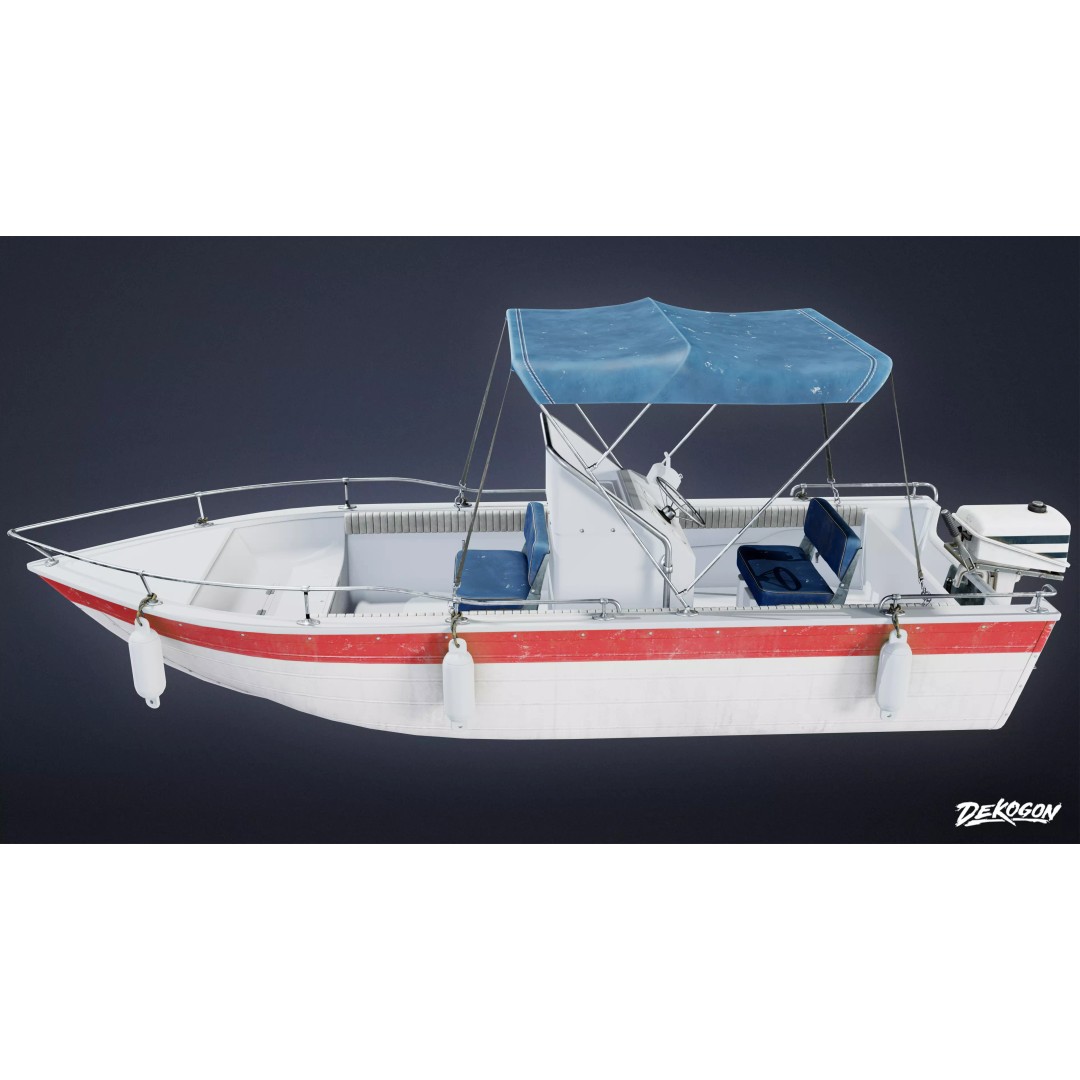 Boat 3D Model – Low Poly Recreational Watercraft, FBX, PBR Textures - View 2