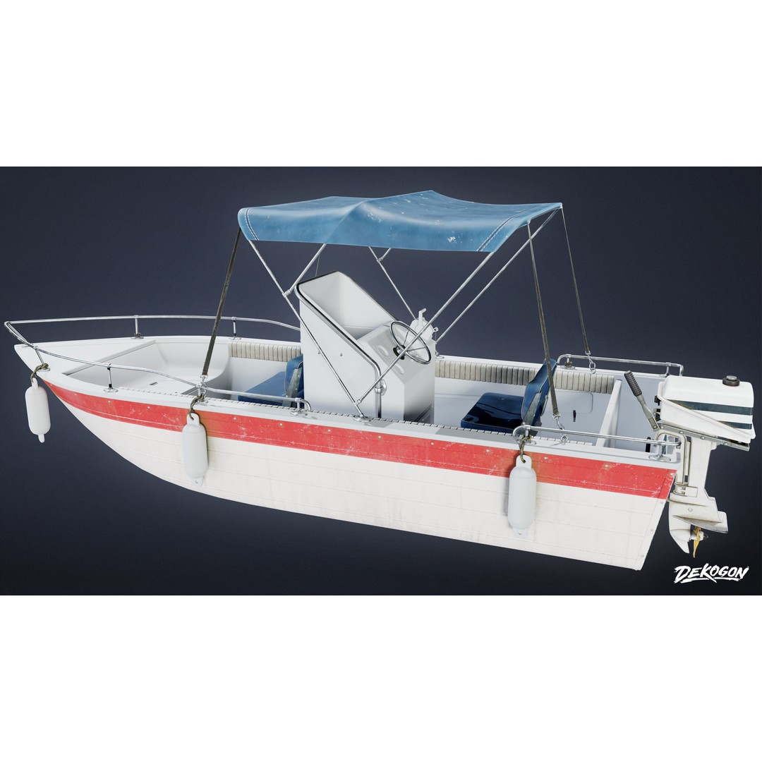 Boat 3D Model – Low Poly Recreational Watercraft, FBX, PBR Textures - View 3