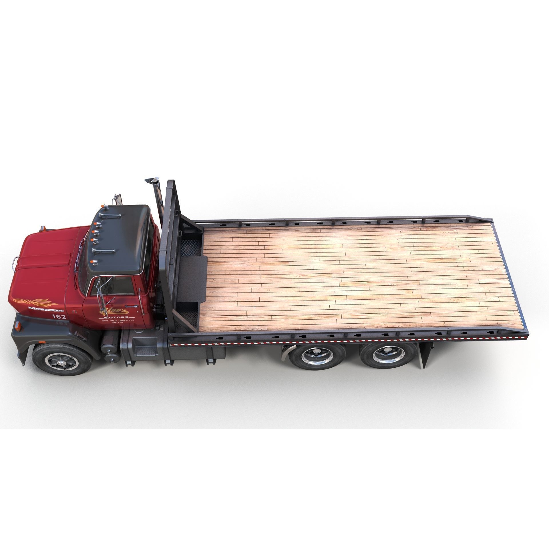 International Fleetstar Flatbed Truck - Low-Poly Game-Ready 3D Model - View 11