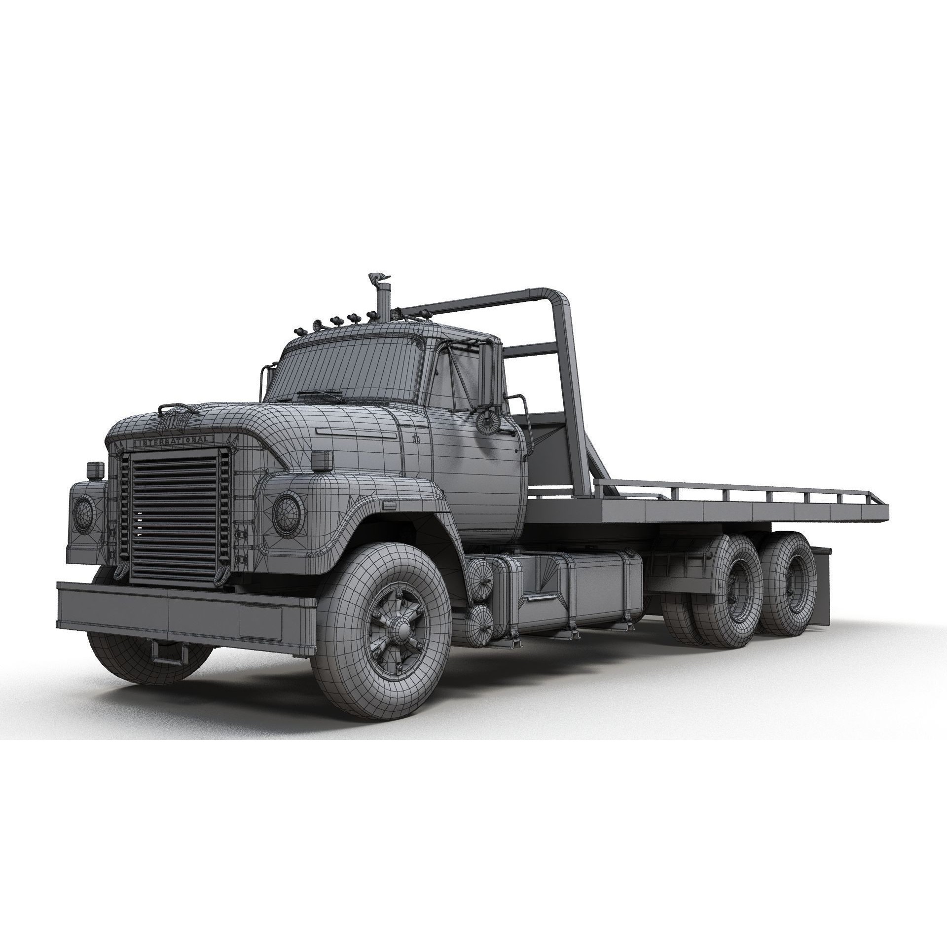 International Fleetstar Flatbed Truck - Low-Poly Game-Ready 3D Model - View 12
