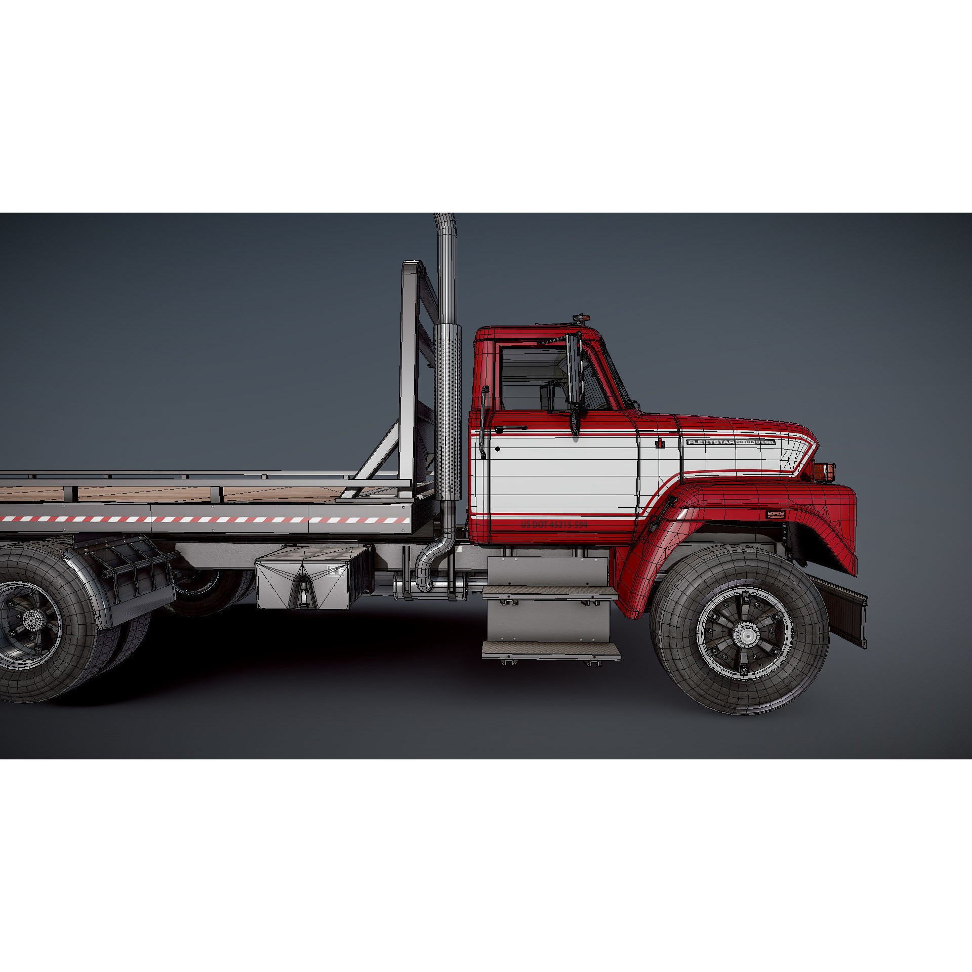 International Fleetstar Flatbed Truck - Low-Poly Game-Ready 3D Model - View 28