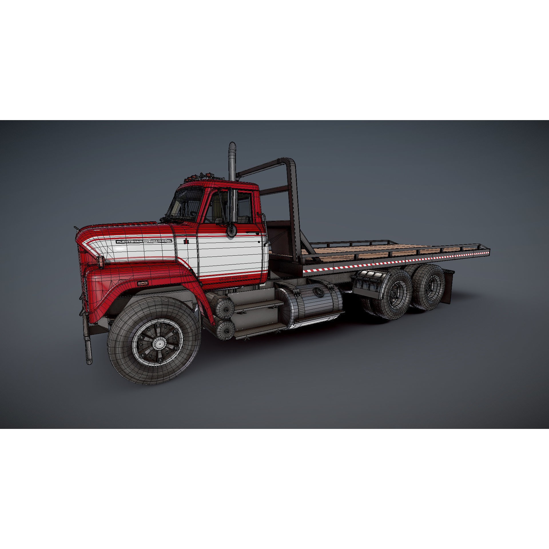 International Fleetstar Flatbed Truck - Low-Poly Game-Ready 3D Model - View 30