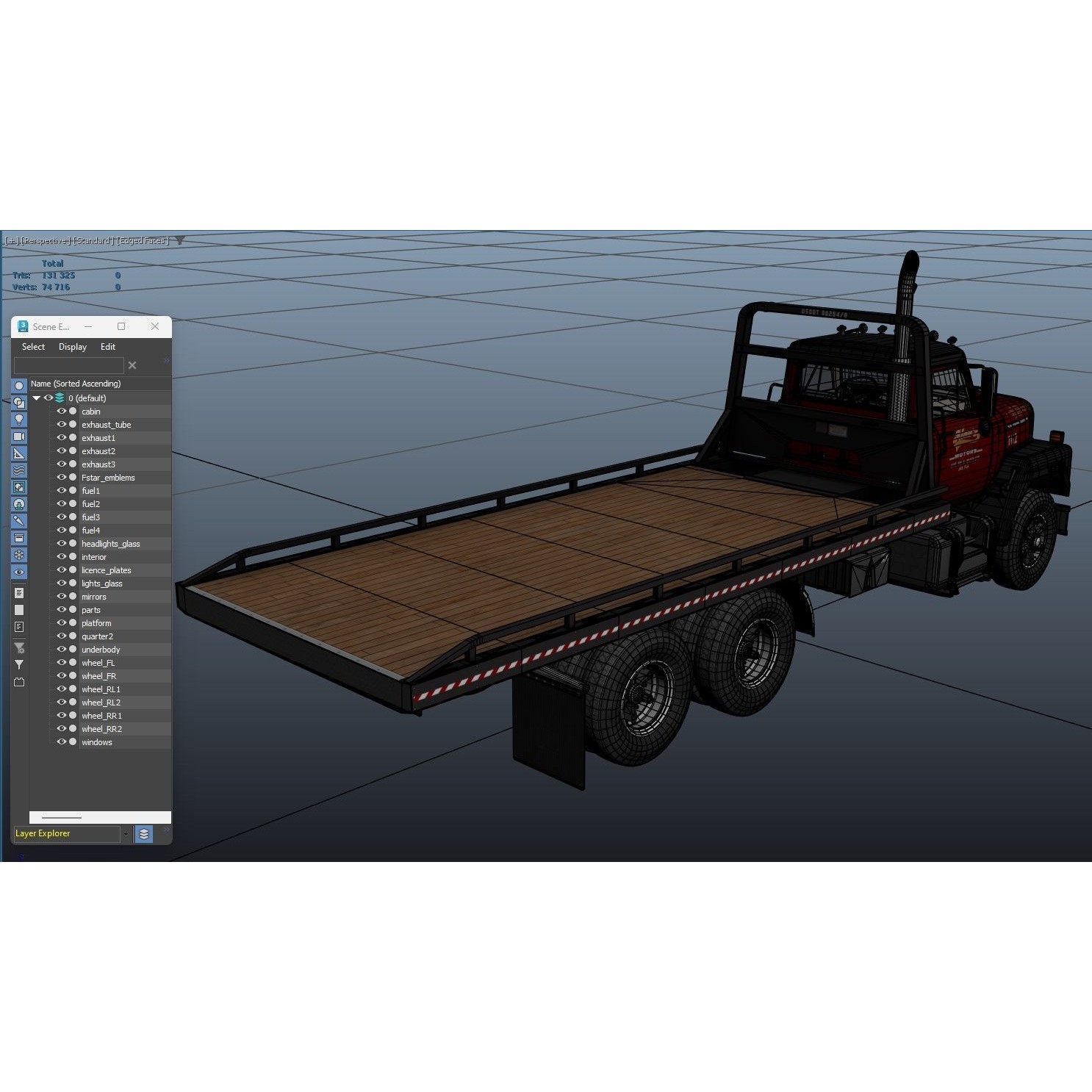 International Fleetstar Flatbed Truck - Low-Poly Game-Ready 3D Model - View 35