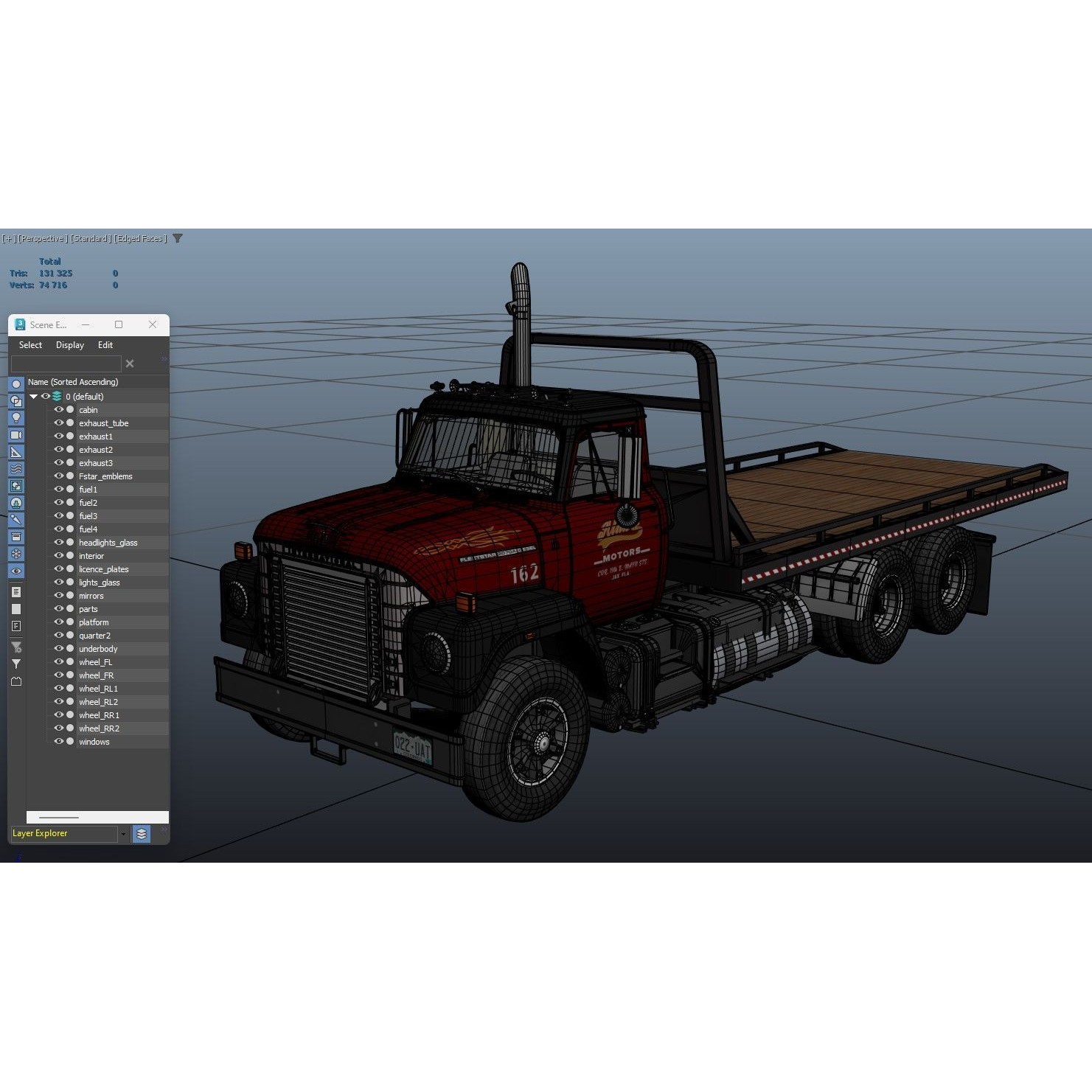 International Fleetstar Flatbed Truck - Low-Poly Game-Ready 3D Model - View 36