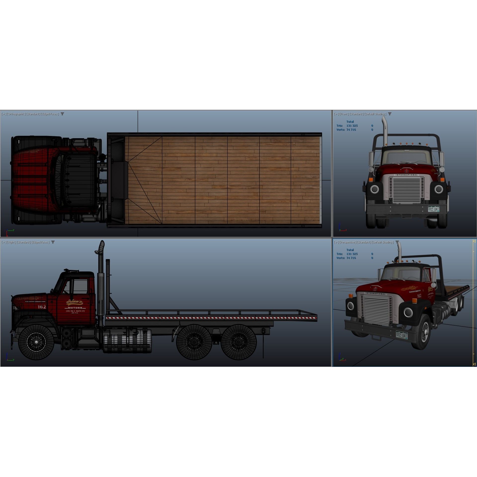 International Fleetstar Flatbed Truck - Low-Poly Game-Ready 3D Model - View 37