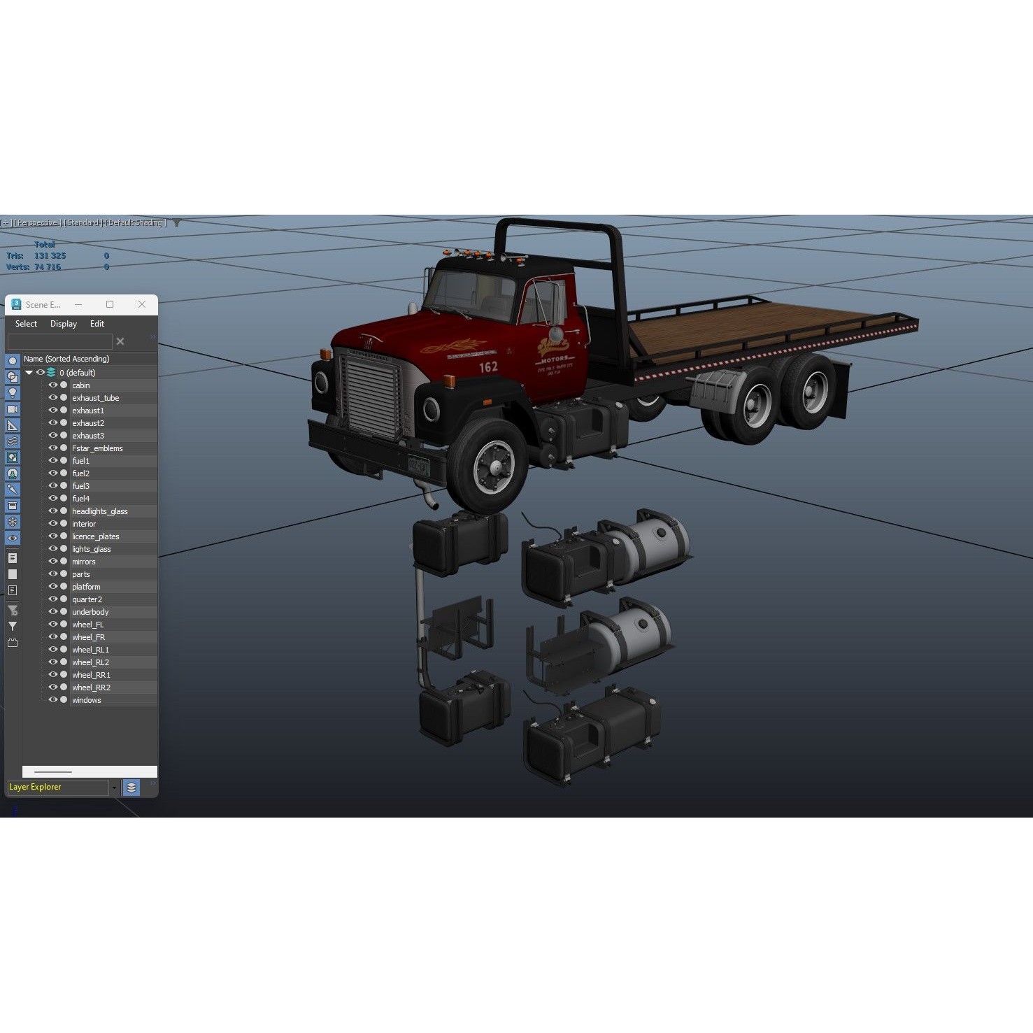International Fleetstar Flatbed Truck - Low-Poly Game-Ready 3D Model - View 38