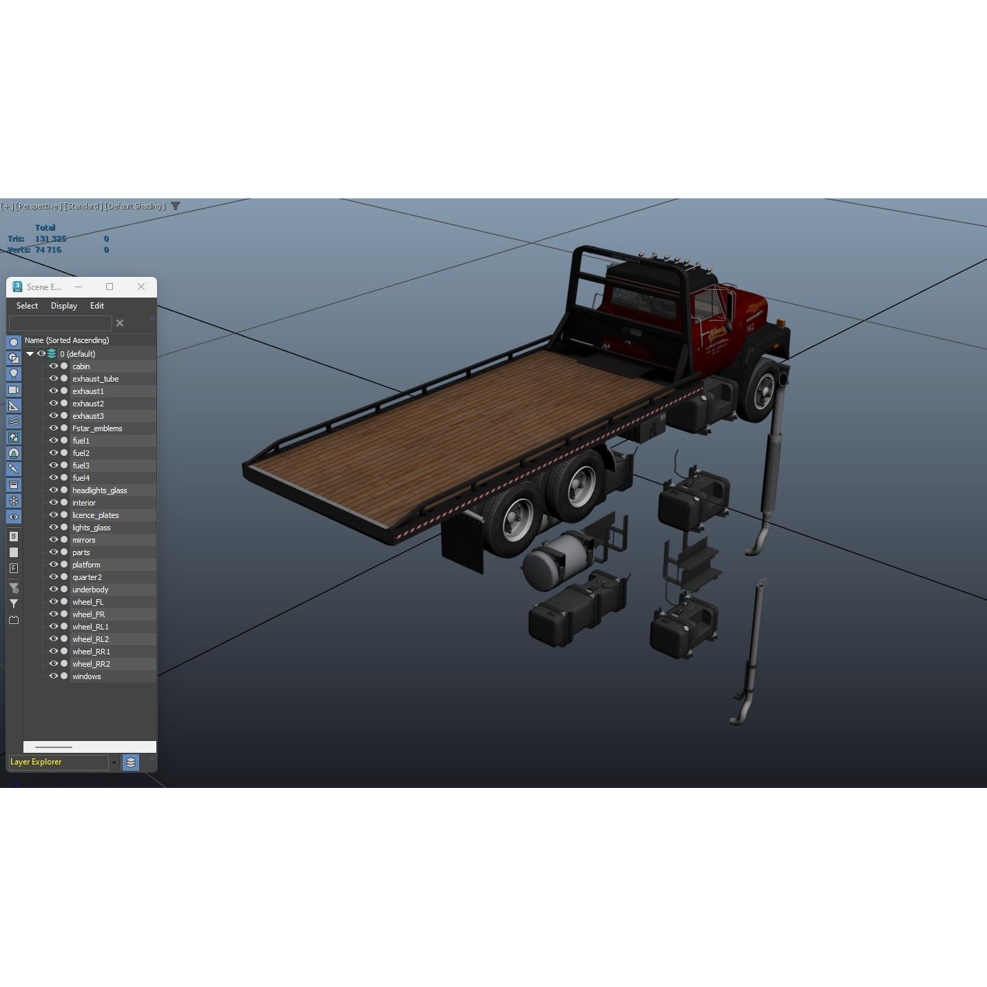 International Fleetstar Flatbed Truck - Low-Poly Game-Ready 3D Model - View 39