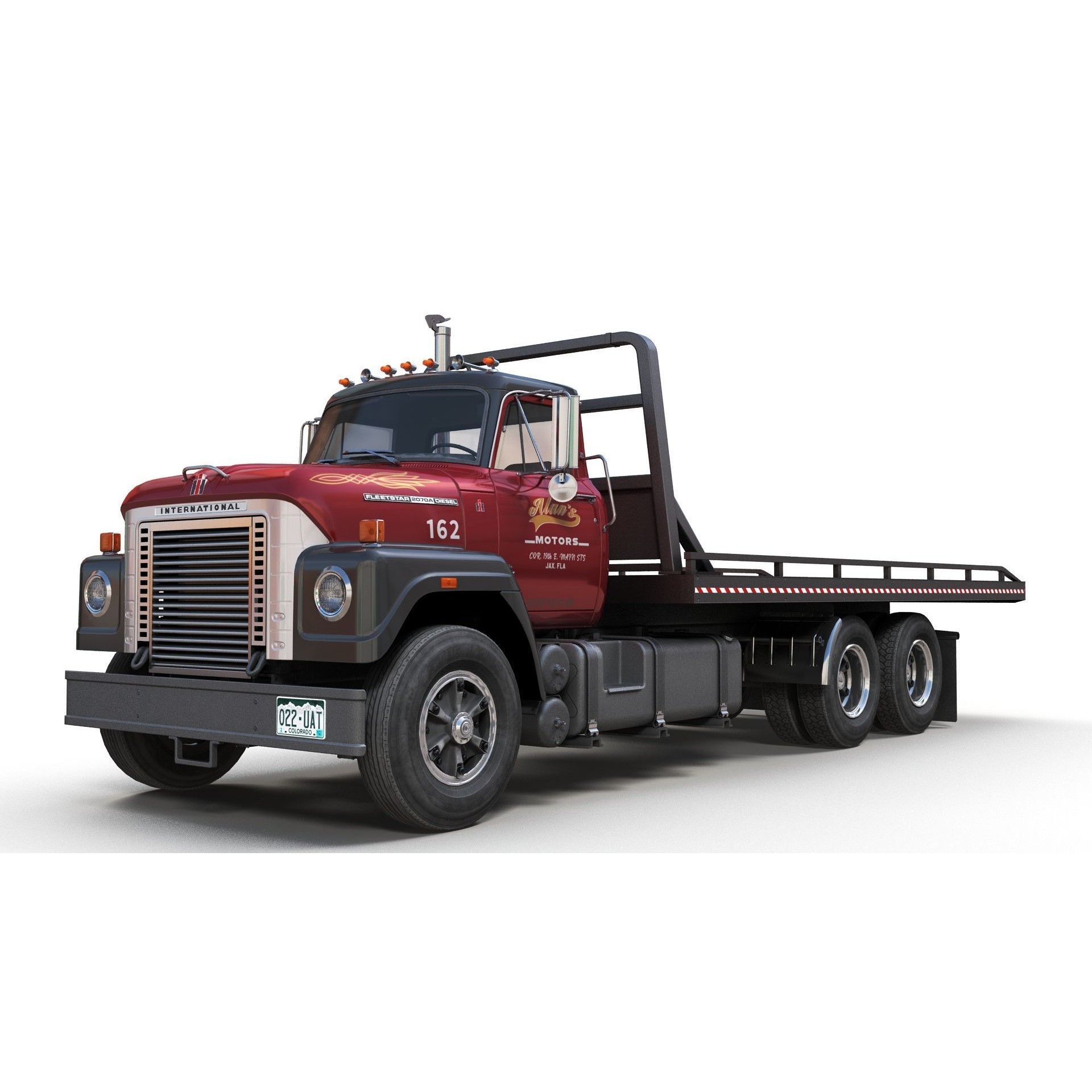 International Fleetstar Flatbed Truck - Low-Poly Game-Ready 3D Model - View 4