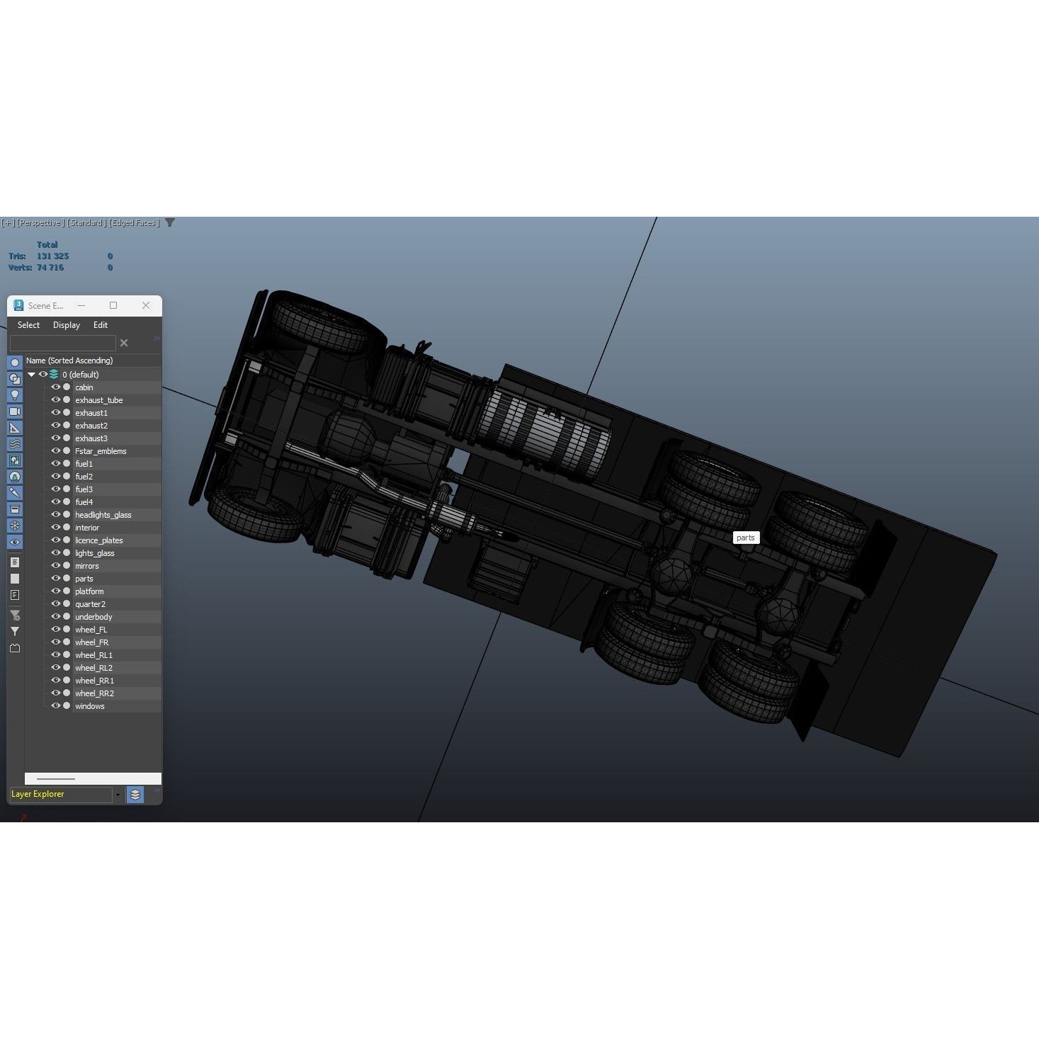 International Fleetstar Flatbed Truck - Low-Poly Game-Ready 3D Model - View 40