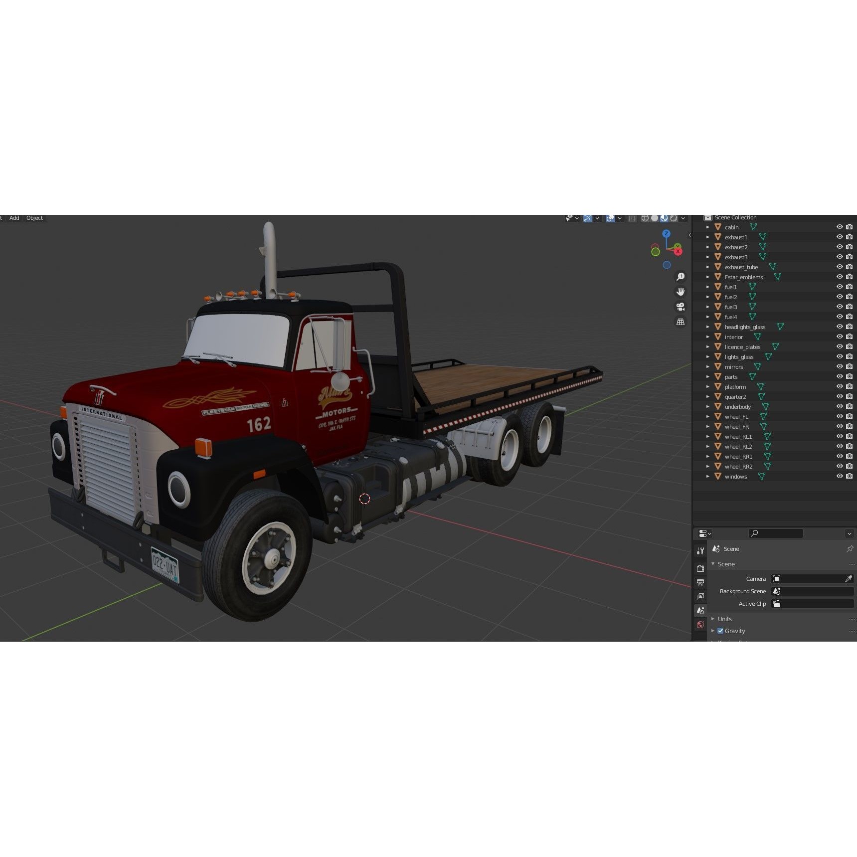 International Fleetstar Flatbed Truck - Low-Poly Game-Ready 3D Model - View 41