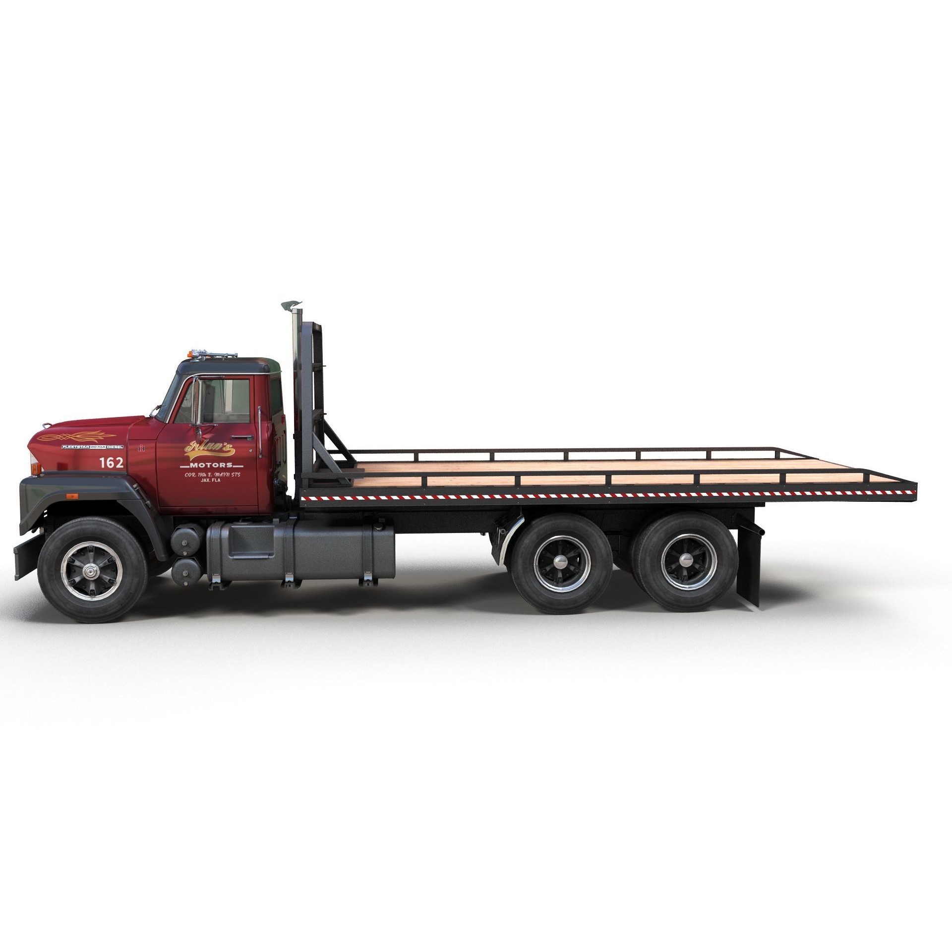 International Fleetstar Flatbed Truck - Low-Poly Game-Ready 3D Model - View 8