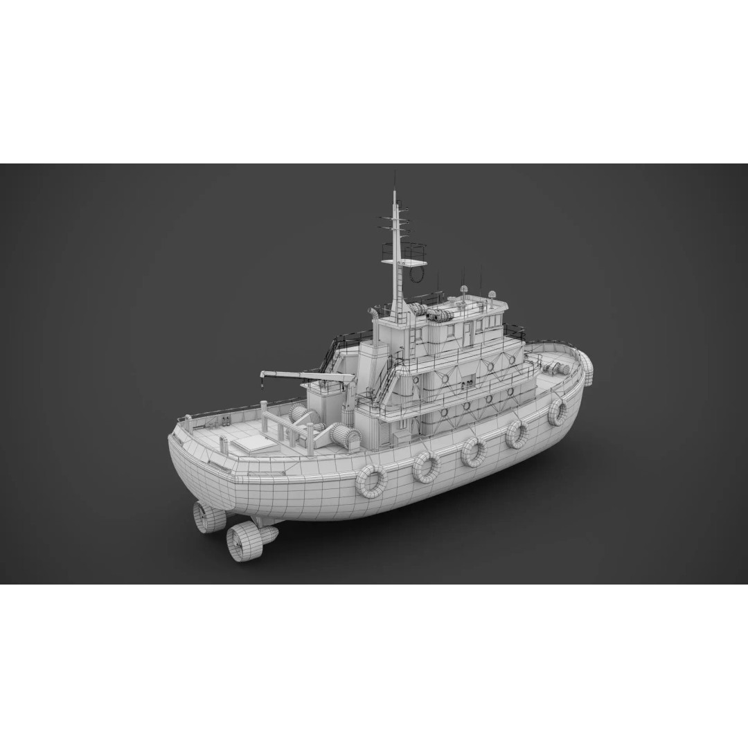 Tug Boat 3D Model – Low Poly Industrial Watercraft, FBX