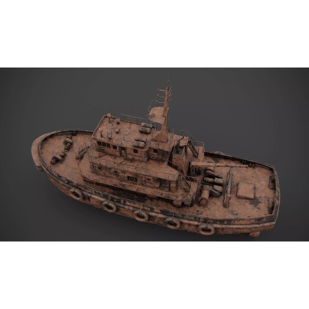 Tug Boat 3D Model – Low Poly Industrial Watercraft, FBX - View 10