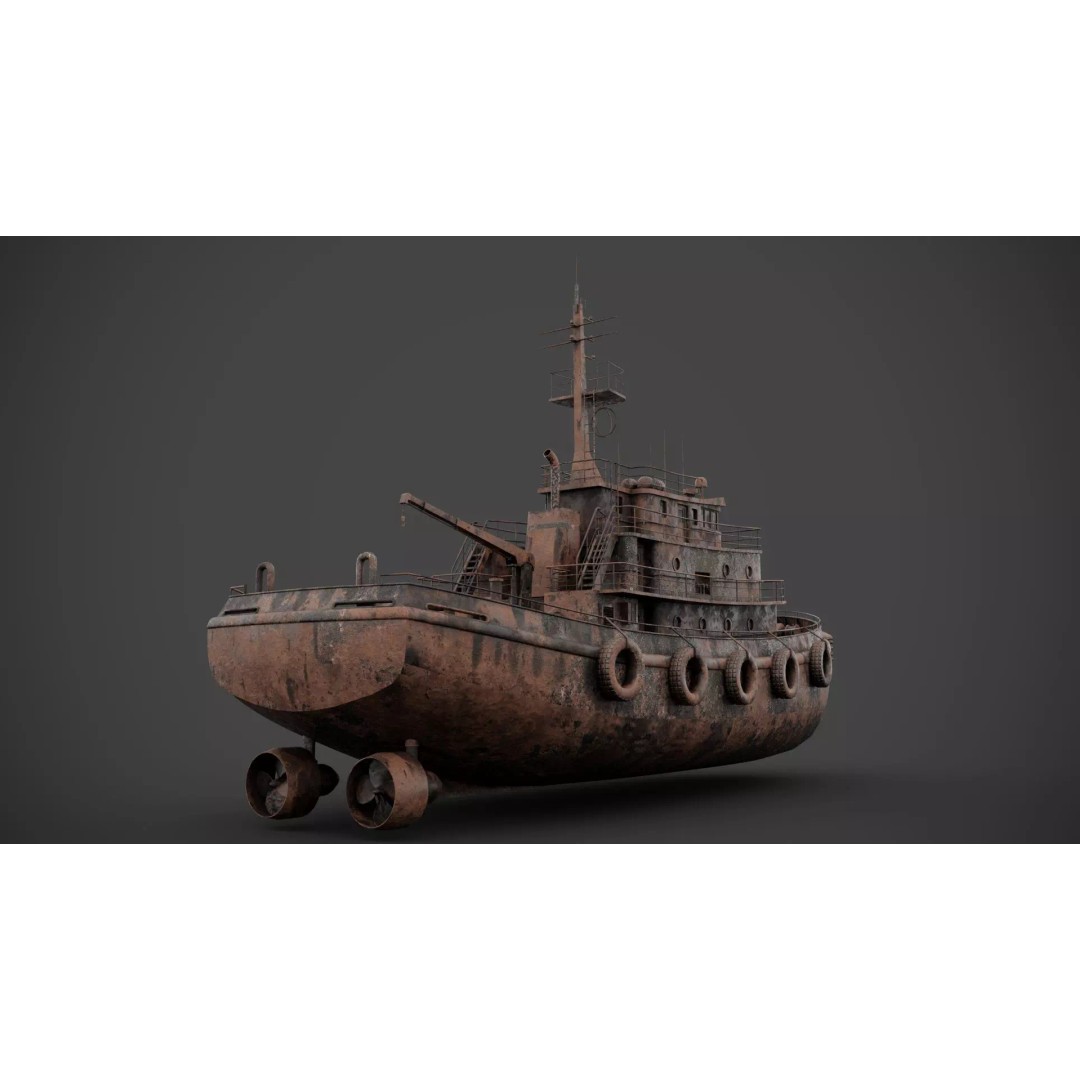 Tug Boat 3D Model – Low Poly Industrial Watercraft, FBX - View 11
