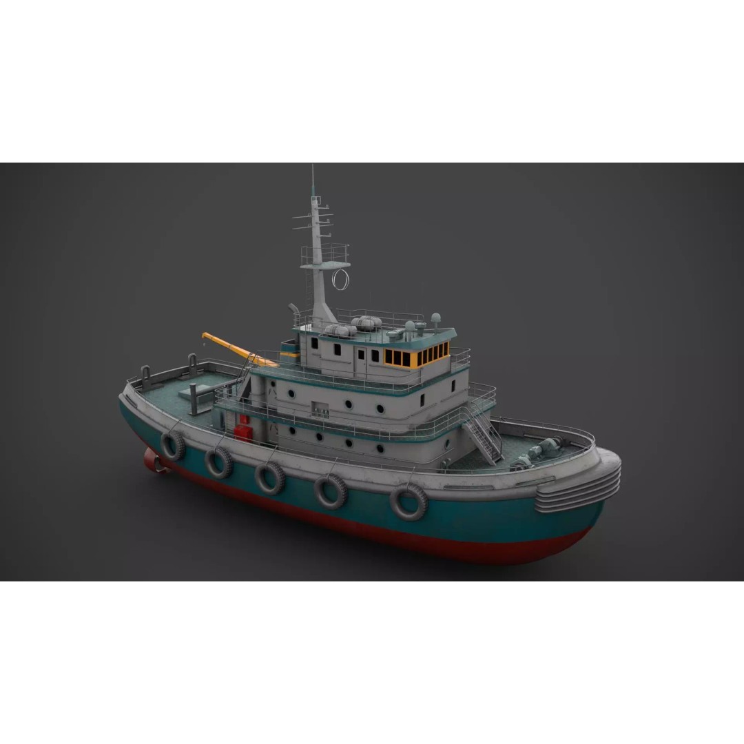 Tug Boat 3D Model – Low Poly Industrial Watercraft, FBX - View 4