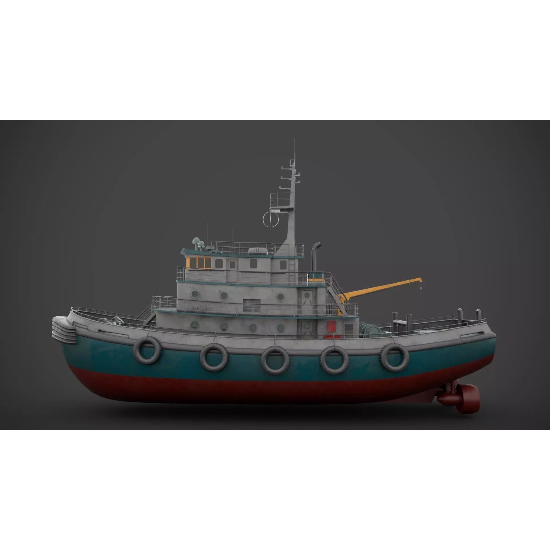 Tug Boat 3D Model – Low Poly Industrial Watercraft, FBX - View 5