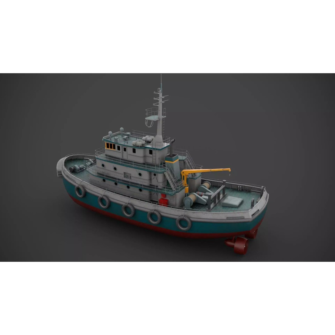 Tug Boat 3D Model – Low Poly Industrial Watercraft, FBX - View 6