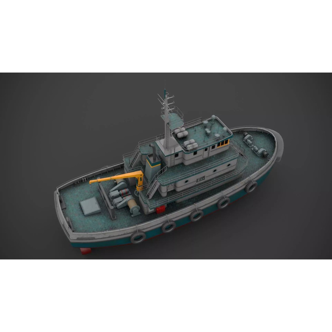 Tug Boat 3D Model – Low Poly Industrial Watercraft, FBX - View 7