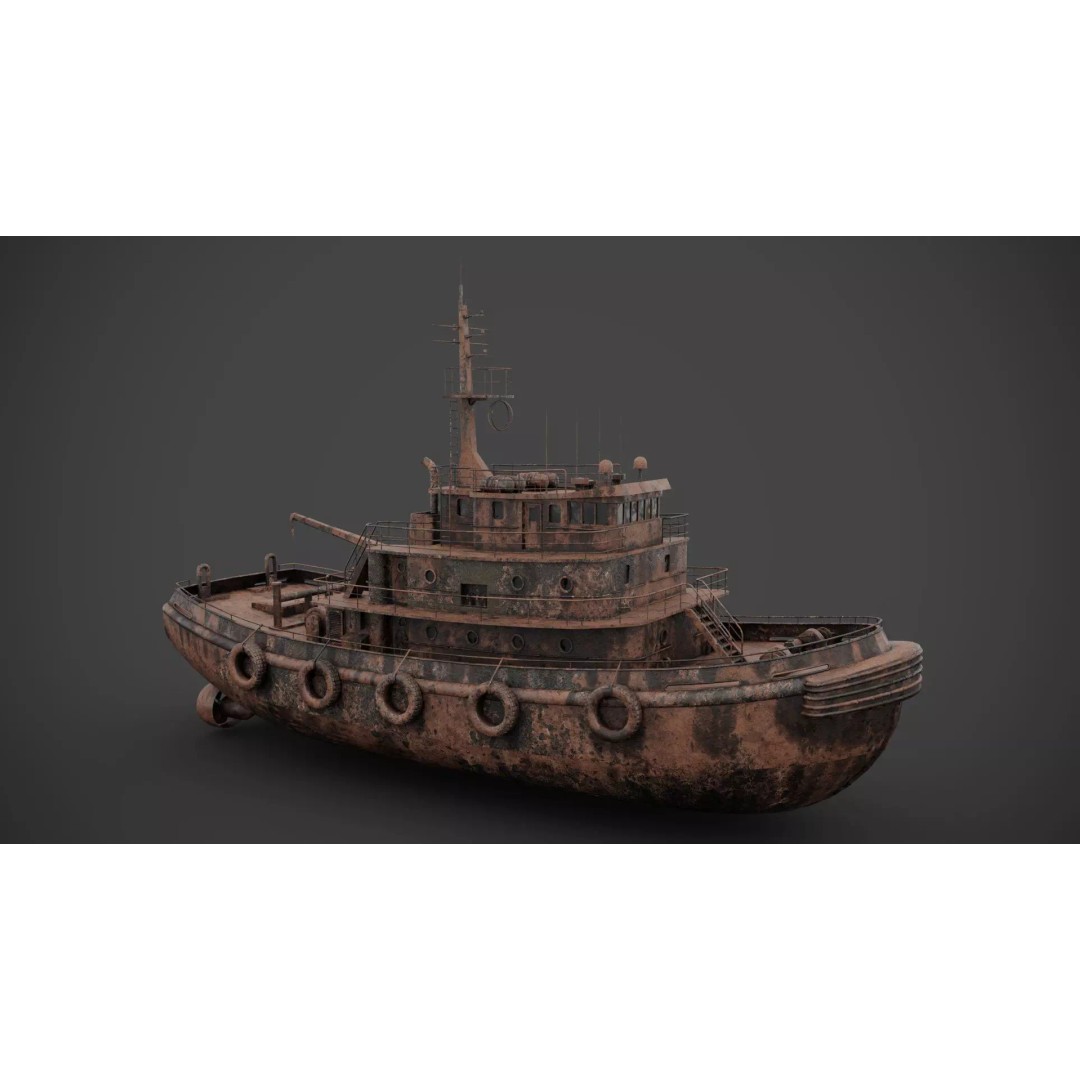 Tug Boat 3D Model – Low Poly Industrial Watercraft, FBX - View 8