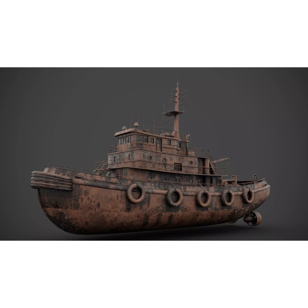 Tug Boat 3D Model – Low Poly Industrial Watercraft, FBX - View 9