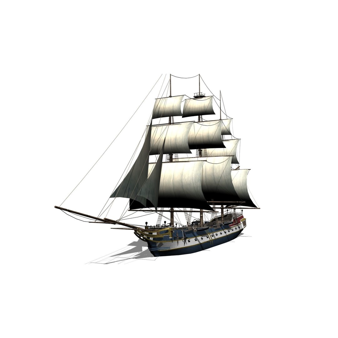 Corvette 3D Model – Low Poly Naval Warship, FBX, Game Ready - View 3