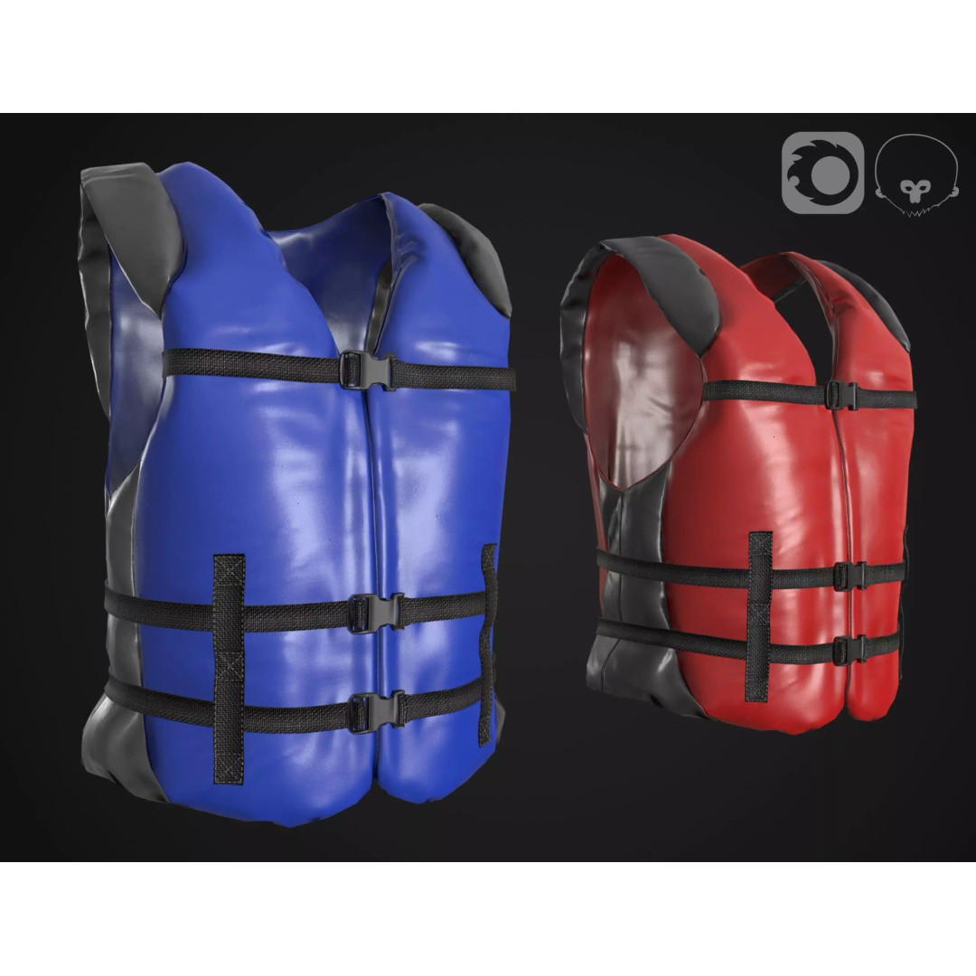 Life Jacket 3D Model – Low Poly PBR Game Asset, FBX, OBJ - View 2