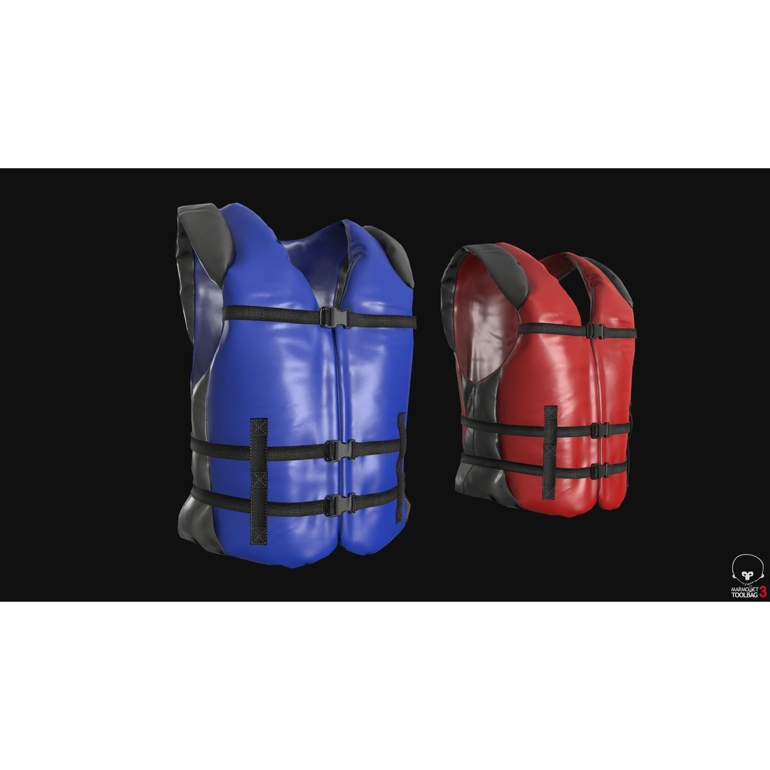Life Jacket 3D Model – Low Poly PBR Game Asset, FBX, OBJ - View 3