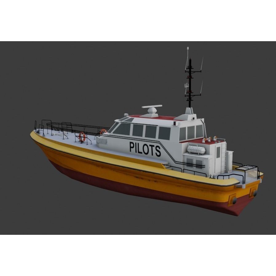 Pilot Boat 3D Model – Low Poly Industrial Watercraft, FBX, Unity - View 3