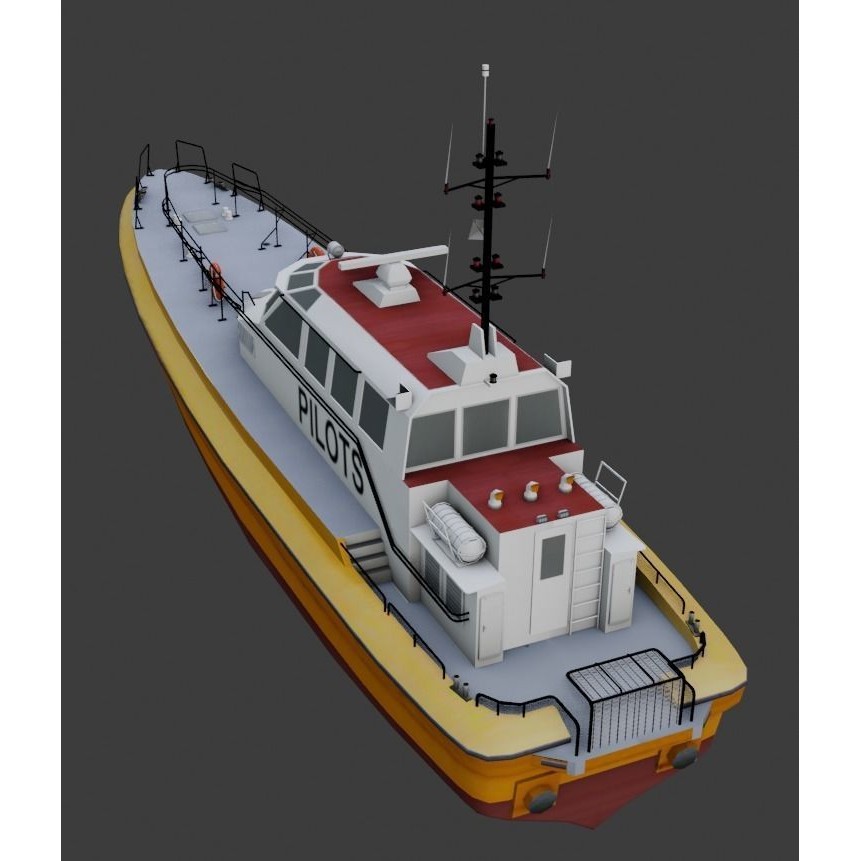 Pilot Boat 3D Model – Low Poly Industrial Watercraft, FBX, Unity - View 7
