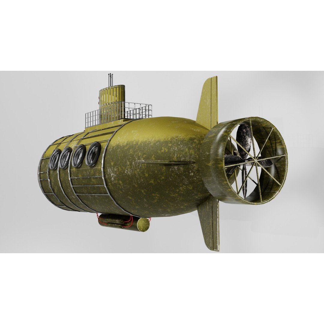 Small Explorer Submarine 3D Model – Low Poly Game Asset, FBX - View 10